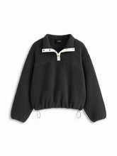 Fleece Collar Drawstring Button Long Sleeve Sweatshirt