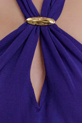 Ozias Halter Semi Sheer Knit Maxi Dress - Deep Purple