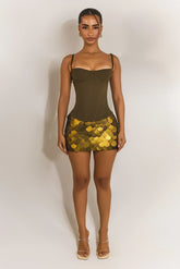 The Teyana Sequin Mini Skirt Olive Green
